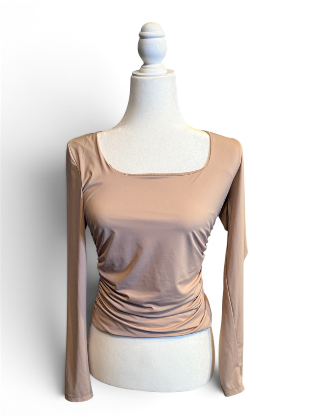 Pink Rose Square Neck Long Sleeve Top - Taupe